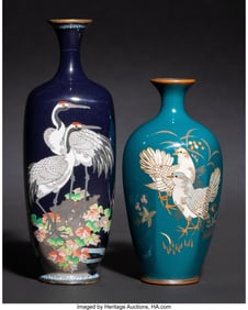 29103&colon; Two Japanese Cloisonné Enamel Vases&comma; Meiji peri
