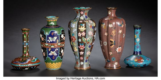 29108&colon; A Group of Five Japanese Cloisonné Enamel Vases