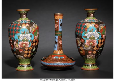 29110&colon; Three Japanese Cloisonné Enamel and Goldstone V