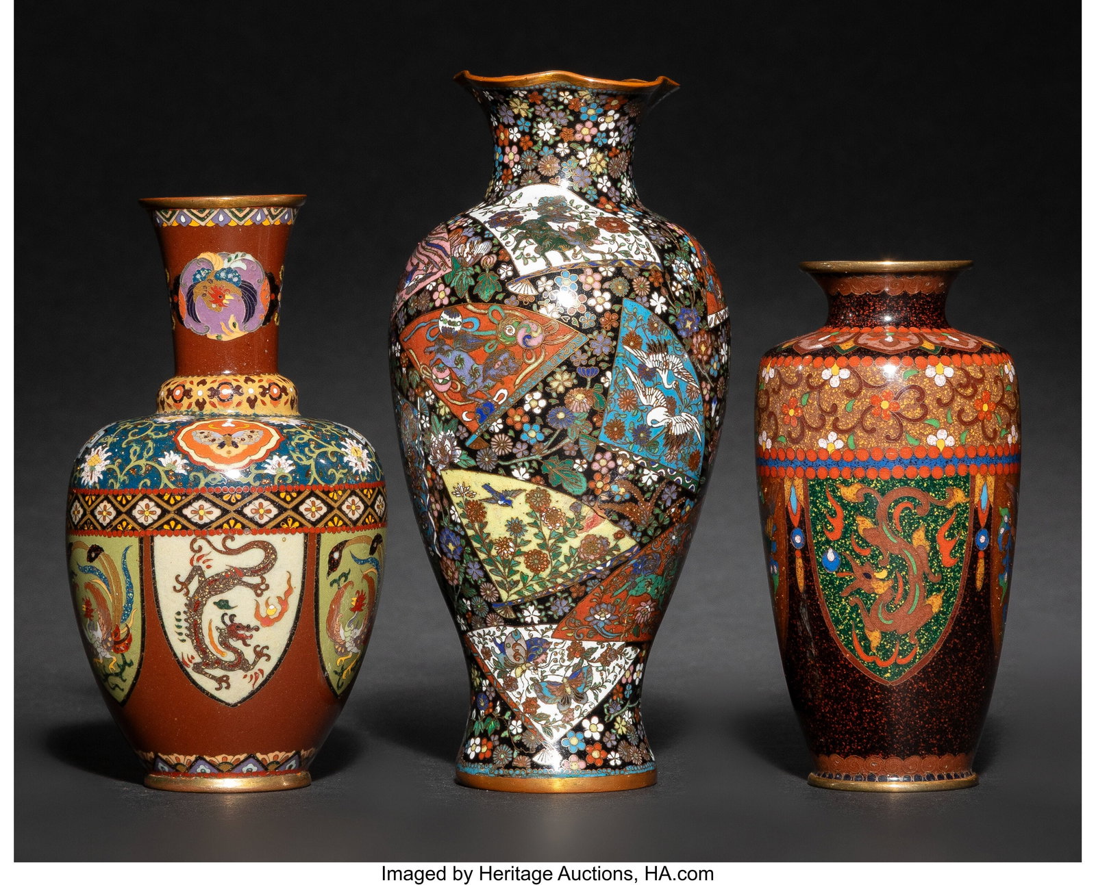 Three Japanese Cloisonné Enamel Vases, Meiji pe (1 of 3)