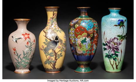 29115&colon; Four Japanese Cloisonné Enamel Vases&comma; Meiji per