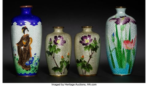 29116&colon; Four Small Japanese Ginbari Cloisonné Enamel Va