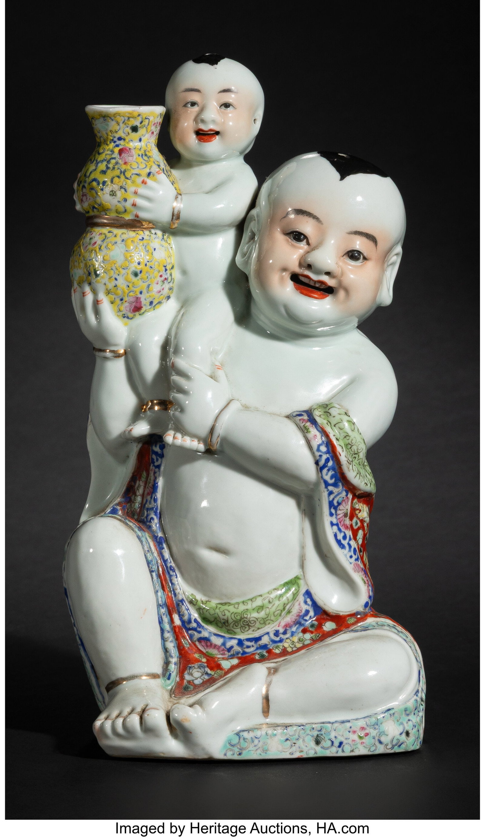 A Chinese Famille Rose Enamel Boys Figural Group (1 of 3)