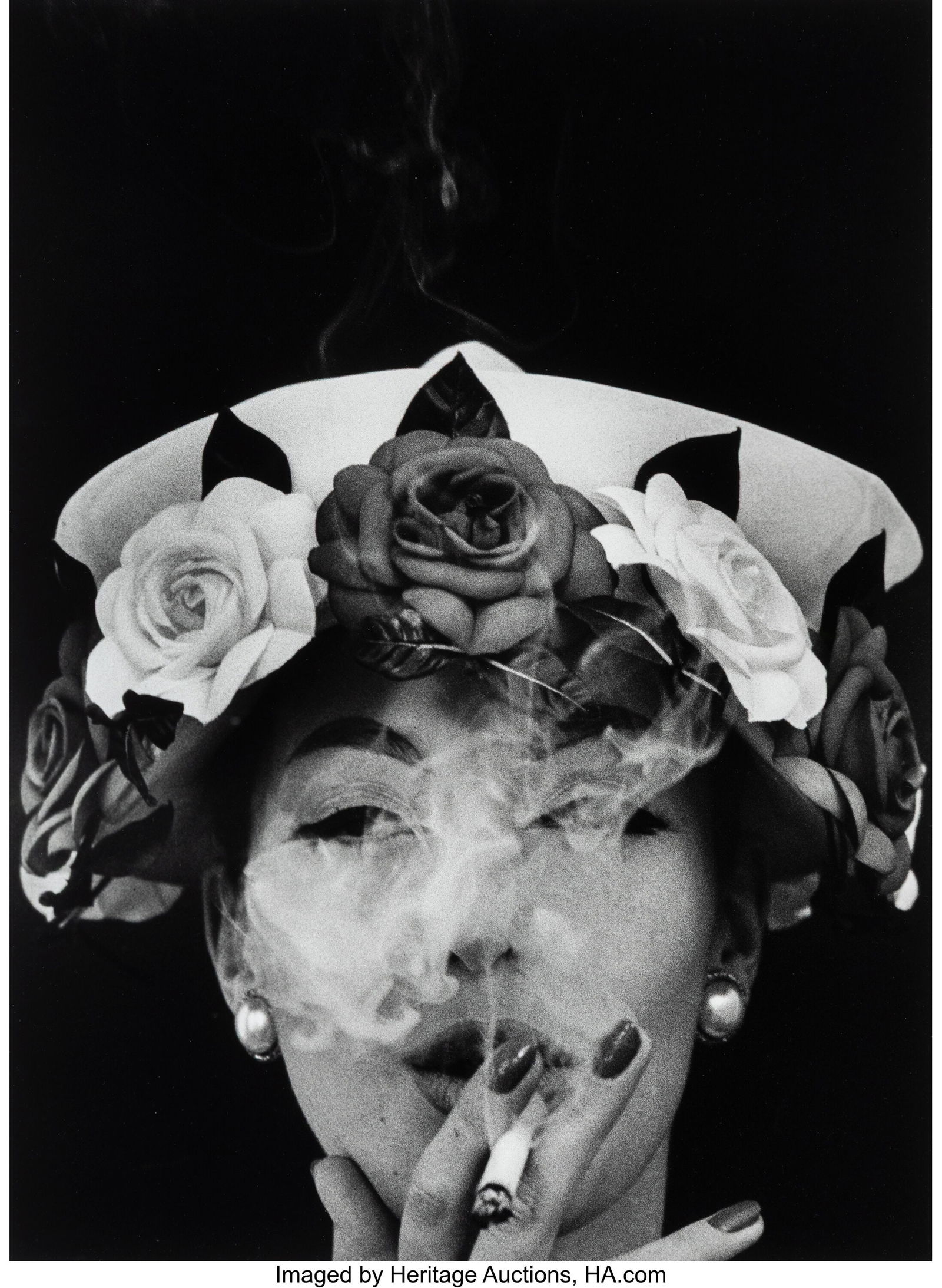 William Klein (American, 1928-2022) Hat + Five R: William Klein (American, 1928-2022) Hat + Five Roses, Paris (for Vogue), 1956 Gelatin silver print 18-3/4 x 13-1/8 inches (47.6 x 33&peri