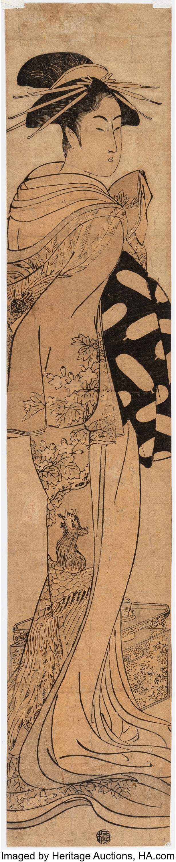 Hosoda Eishi (Japanese, 1756-1829) Courtesan Som: Hosoda Eishi (Japanese, 1756-1829) Courtesan Somenosuke from Matsubaya, circa 1790 Woodblock print 21-1/4 x 4-1/8 inches (54.0 x 10.5 cm) (sh