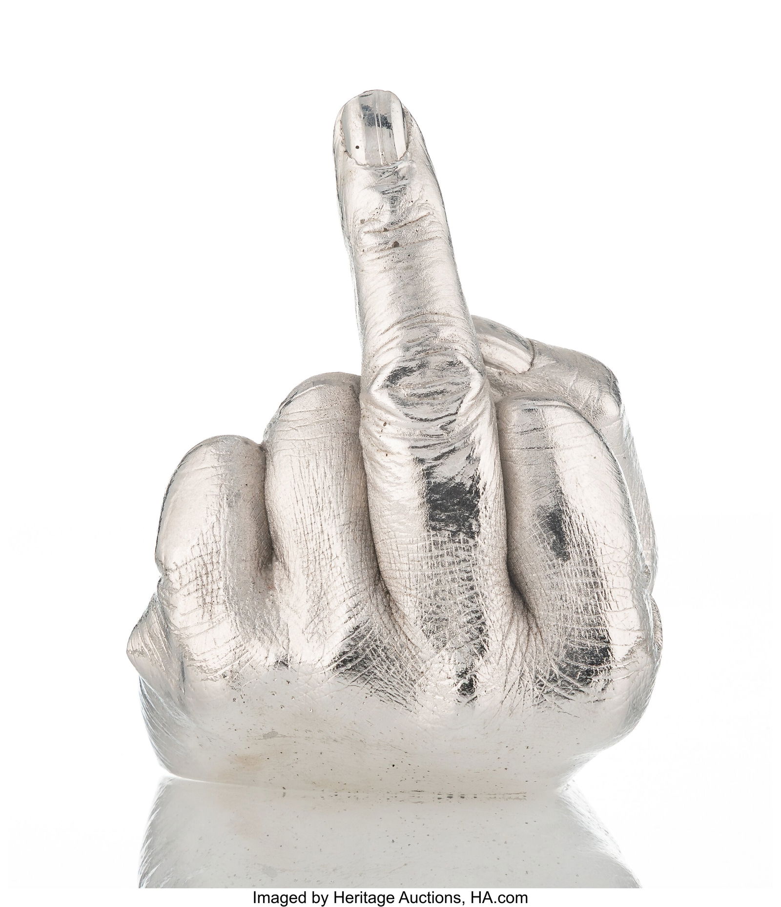 Ai Weiwei (b. 1957) The Artist's Hand (The Middl: Ai Weiwei (b. 1957) The Artist's Hand (The Middle Finger), for the Public Art Fund, 2017 Electroplated rhodium on cast resin 5 x 4 x 4 inches (12.7 x