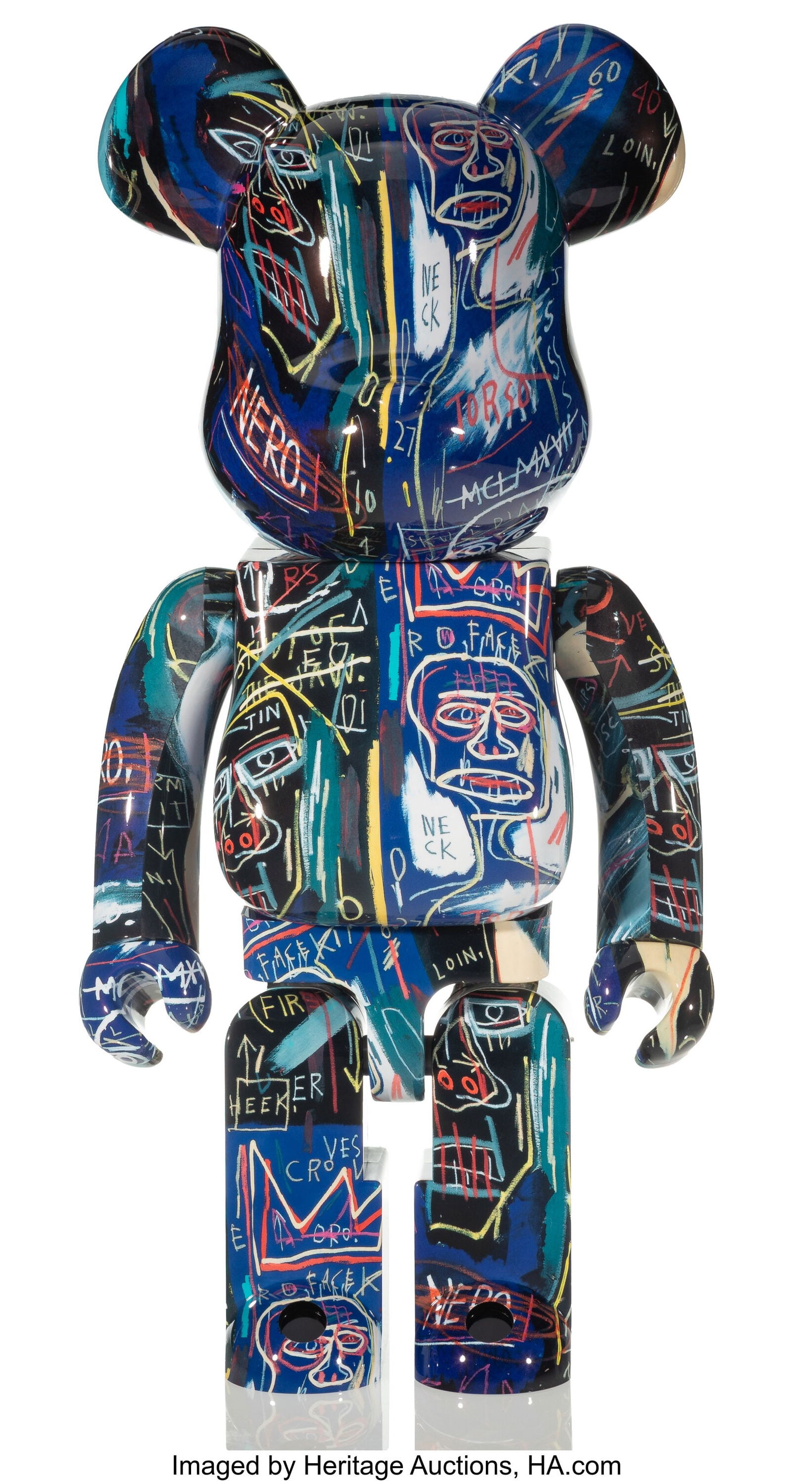 BE@RBRICK X The Estate of Jean-Michel Basquiat J: BE@RBRICK X The Estate of Jean-Michel Basquiat Jean-Michel Basquiat #7 1000%, 2021 Painted cast resin 27-1/2 x 14 x 9 inches (69.9 x 35.6 x 22.9 c
