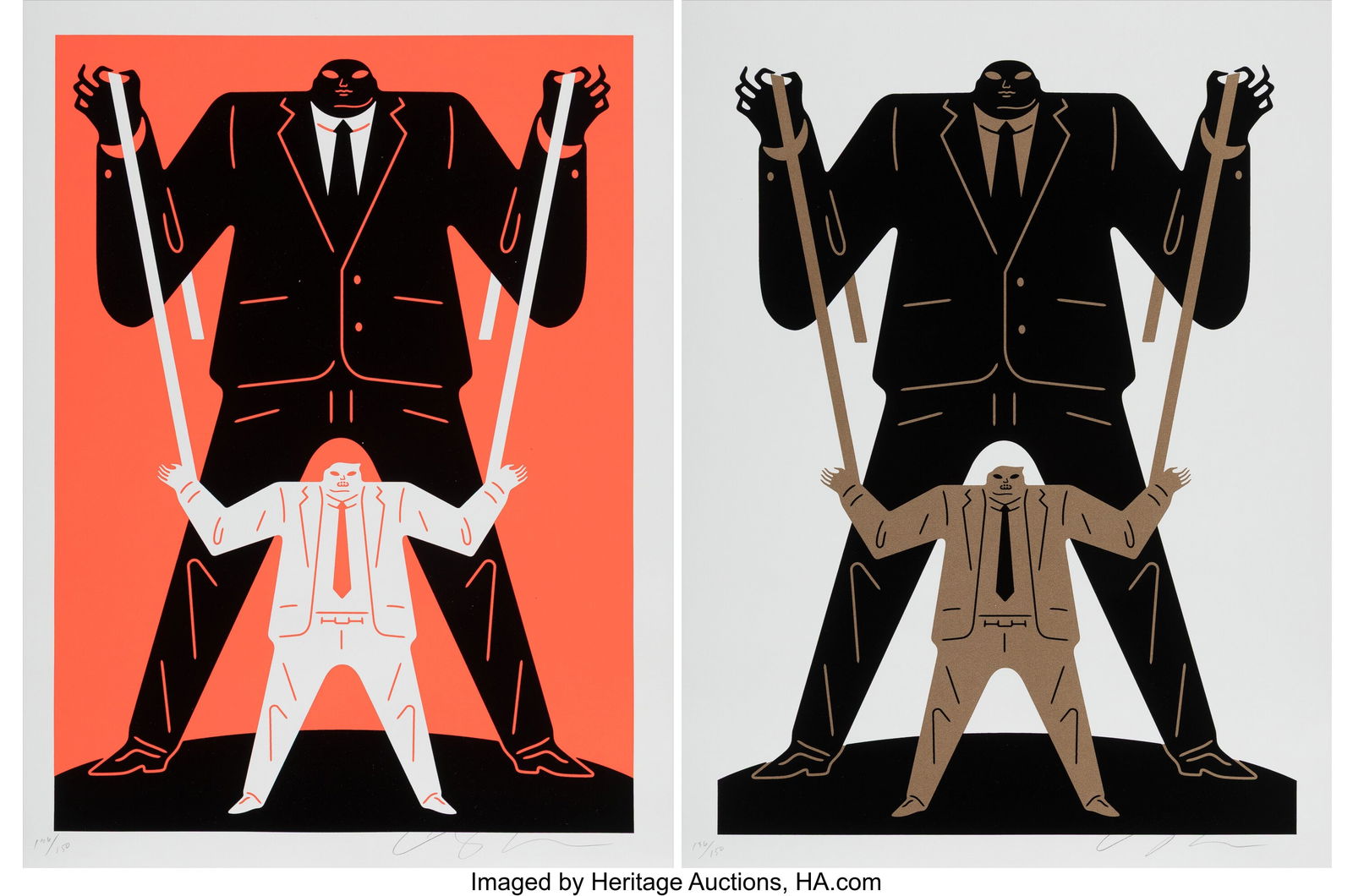 Cleon Peterson (b. 1973) Little Big Man Putin /: Cleon Peterson (b. 1973) Little Big Man Putin / Trump (Gold, Red) (set of 2), 2018 Screenprints in colors on Coventry Rag paper 24 x 18 inches &lpa