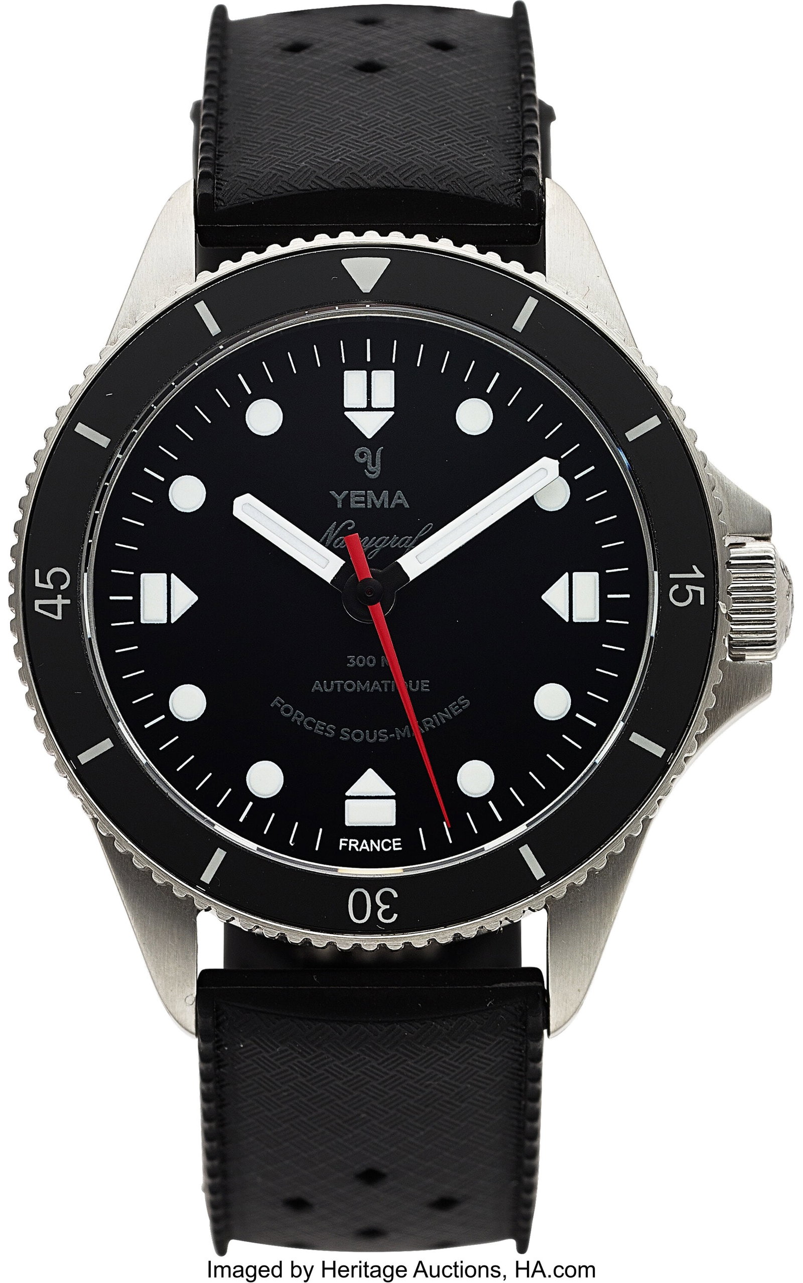 YEMA NavyGraf Marine Nationale Wrist Watch Cas: YEMA NavyGraf Marine Nationale Wrist Watch Case: 39 mm , 316L stainless steel, 3 body case with rotating bezel, screw down crown and screw down case back Dial: black dial