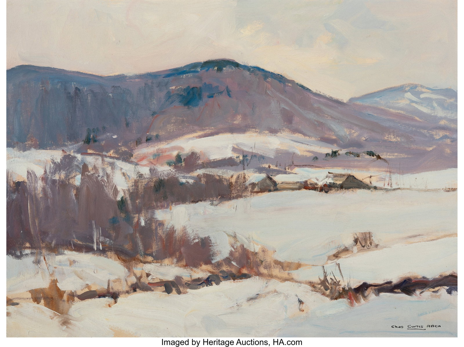 Charles Curtis Allen (American, 1886-1950) Quiet: Charles Curtis Allen (American, 1886-1950) Quiet Winter Day on Mountain Farm Oil on canvasboard 18 x 24 inches (45.7 x 61.0 cm) Signed lower right: Chas C