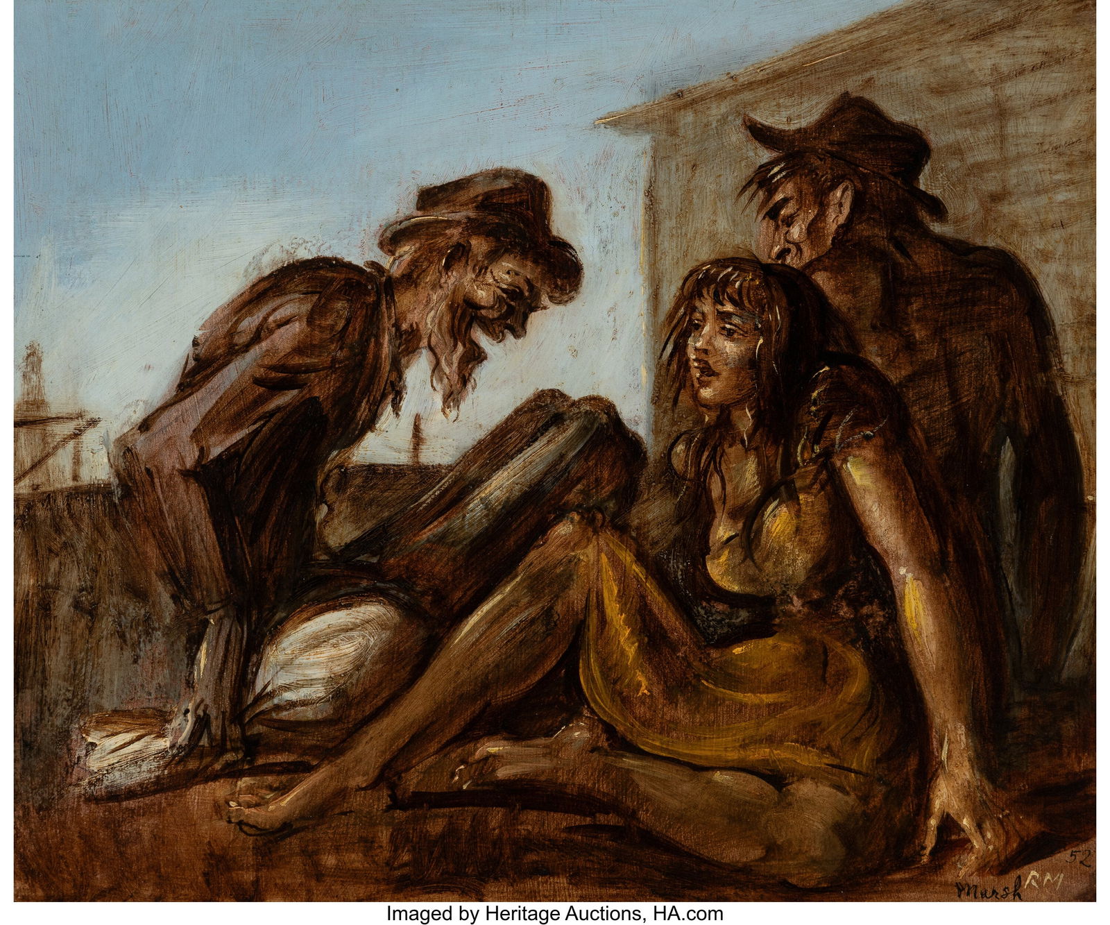 Reginald Marsh (American, 1898-1954) Tobacco Roa: Reginald Marsh (American, 1898-1954) Tobacco Road, 1952 Tempera on board 13 x 16 inches (33.0 x 40.6 cm) Signed, initialed, and dated lower ri