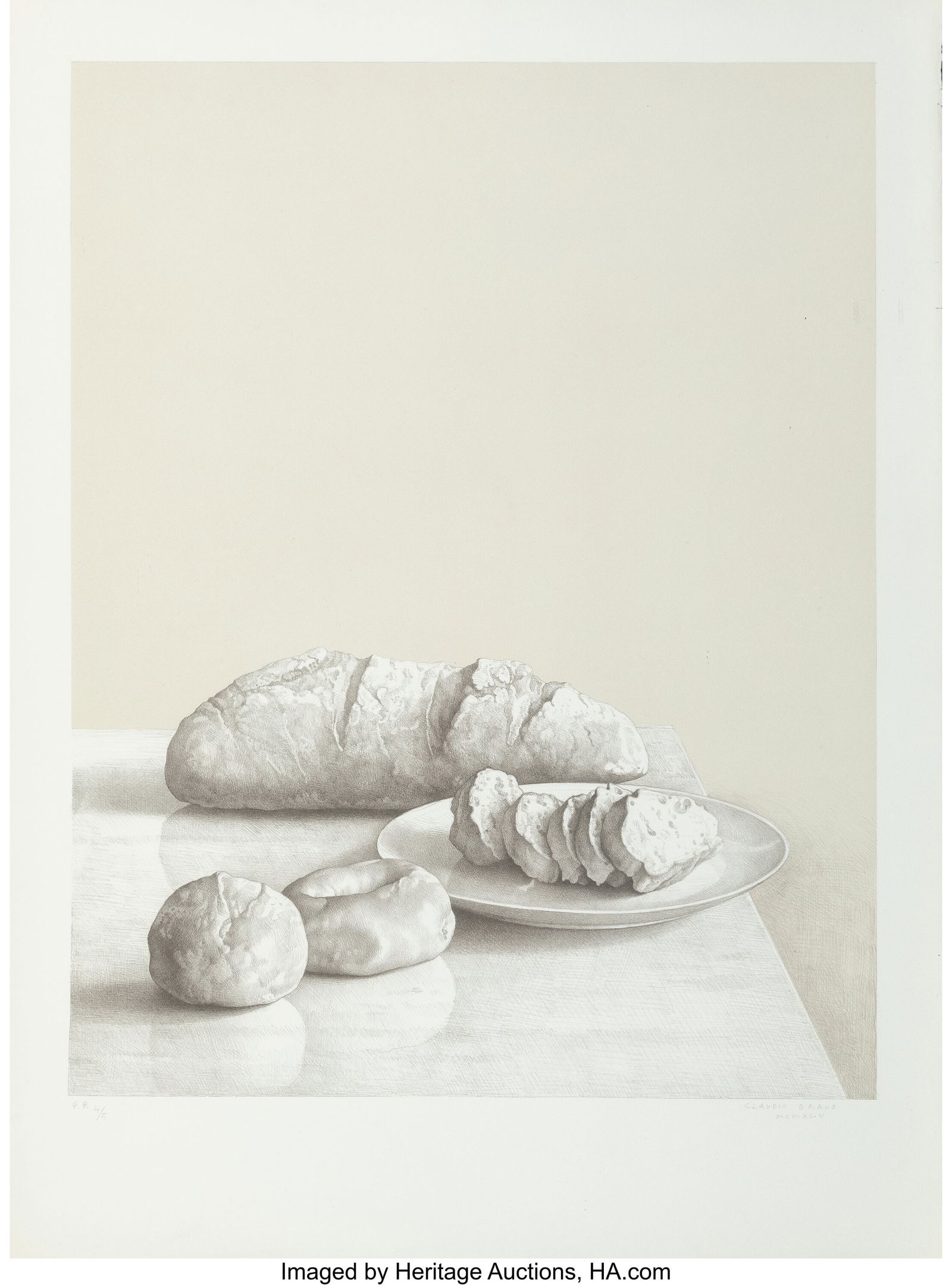 Claudio Bravo (1936-2011) The Breads, 1995 Litho: Claudio Bravo (1936-2011) The Breads, 1995 Lithograph in colors on wove paper 30-1/4 x 21-1/4 inches (76.8 x 54.0 cm) (sheet) P.P&perio