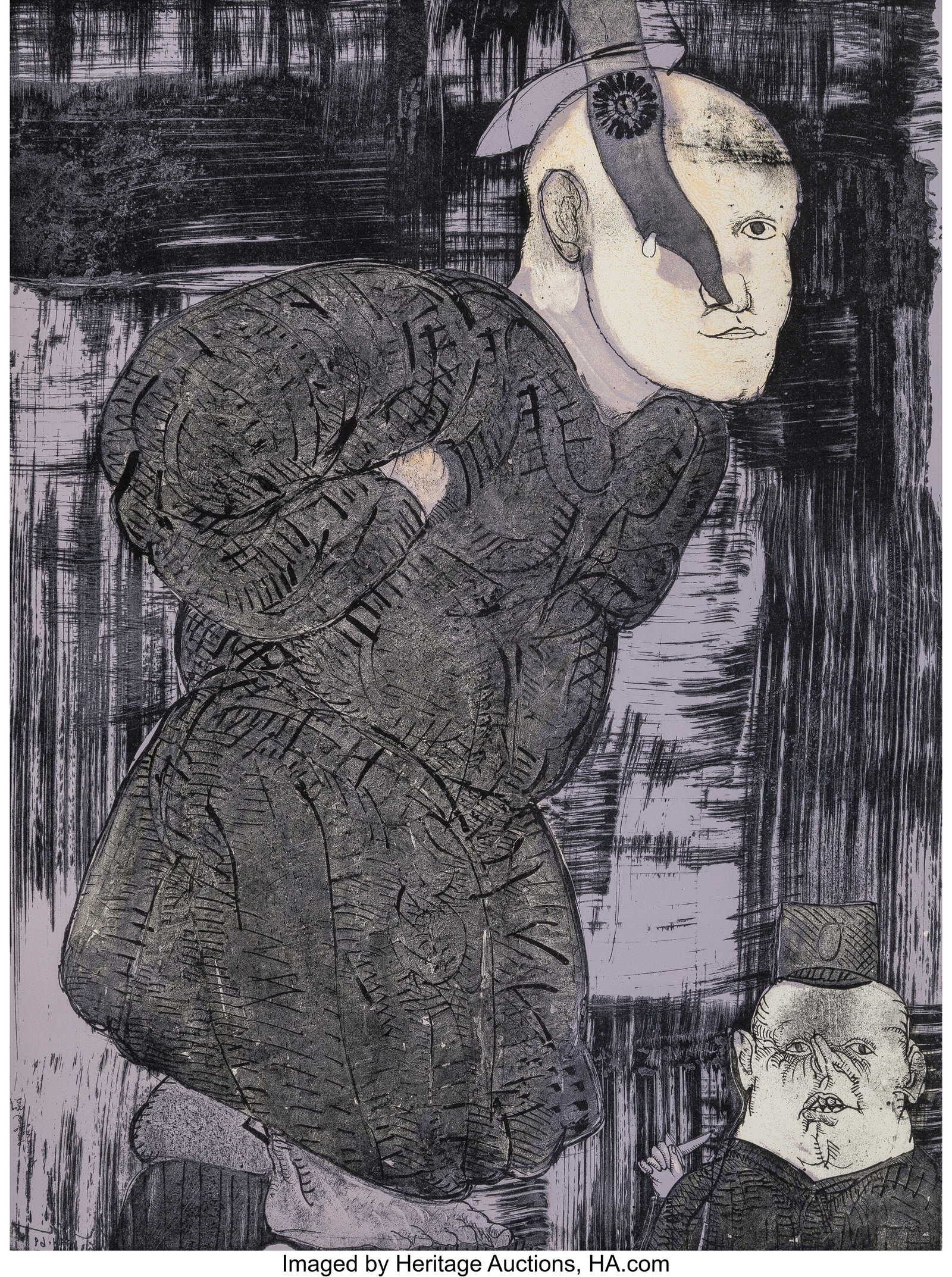 José Luis Cuevas (1934-2017) El Santo de la Gue: José Luis Cuevas (1934-2017) El Santo de la Guerra (The Saint of War) from Homage to Quevedo suite, 1969 Lithograph in colors on wove paper 22-1/4 x 30 inches &lpa