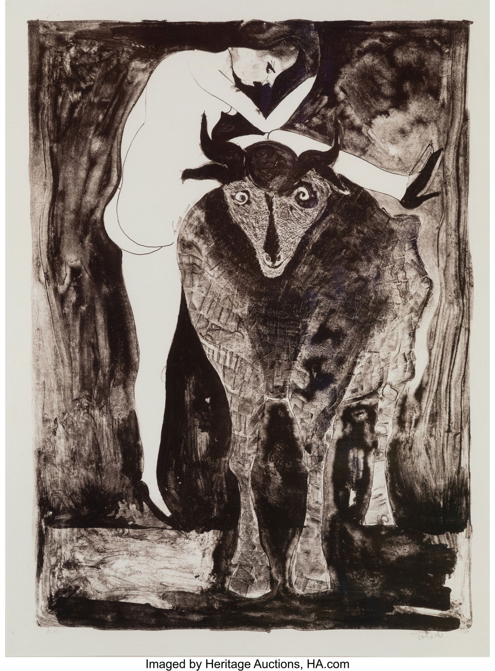 Francisco Toledo (1940-2019) Mujer con Cabra (Wo: Francisco Toledo (1940-2019) Mujer con Cabra (Woman with Goat) Lithograph on wove paper 24-1/2 x 18 inches (62.2 x 45.7 cm) (sight) Signed and