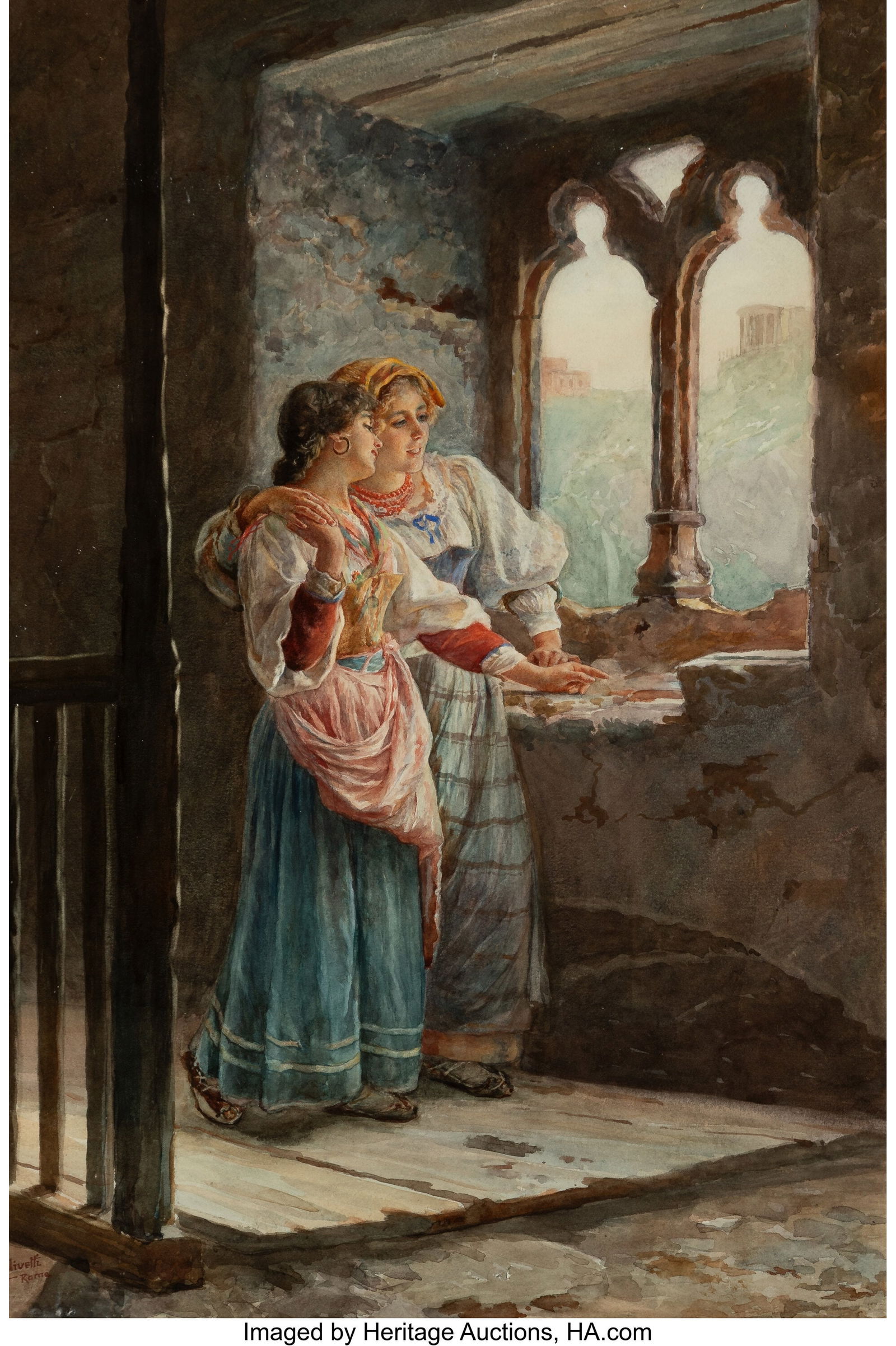 Luigi Olivetti (Italian, 1856-1941) In confidenc: Luigi Olivetti (Italian, 1856-1941) In confidence Watercolor on paper 19-3/4 x 13 inches (50.2 x 33.0 cm) (sight) Signed and inscribed lower left&