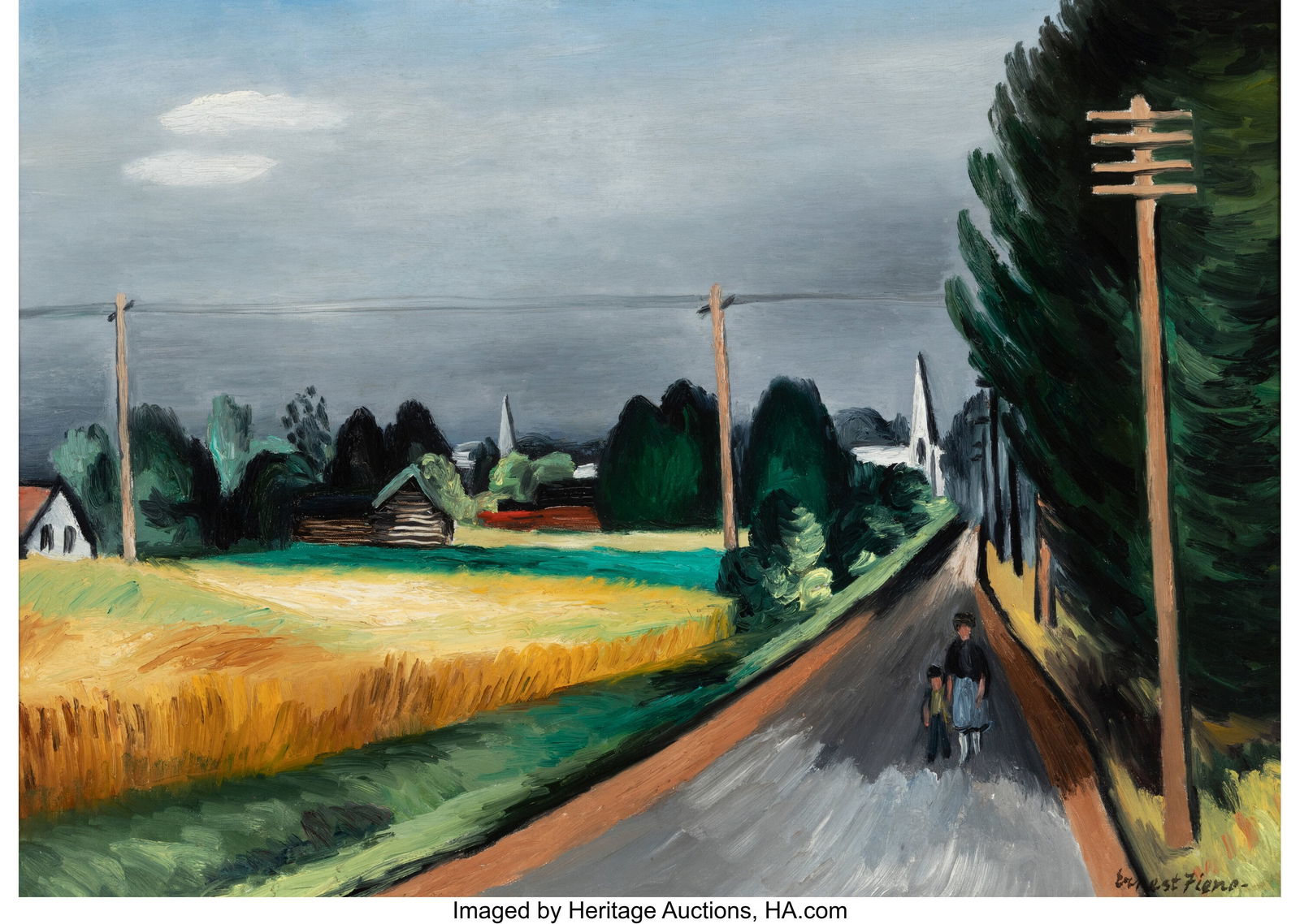 Ernest Fiene (American, 1894-1965) Entrance to W: Ernest Fiene (American, 1894-1965) Entrance to Woodstock Oil on canvas 20 x 28 inches (50.8 x 71.1 cm) Signed lower right: Ernest Fiene HID03101062020 &co