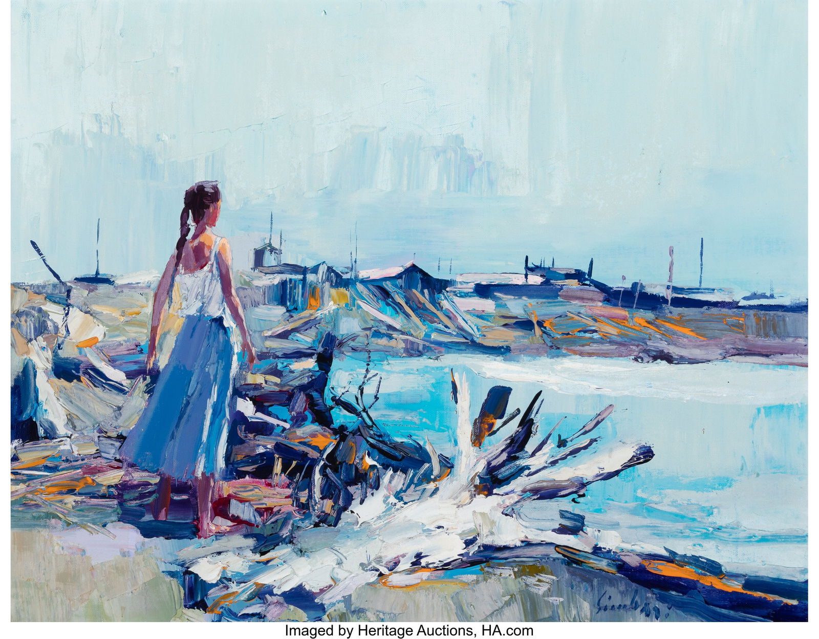 Nicola Simbari (Italian, 1927-2012) Woman Along: Nicola Simbari (Italian, 1927-2012) Woman Along Coastline Oil on canvas 28 x 36 inches (71.1 x 91.4 cm) Signed lower right: Simbari HID03101062020 ©