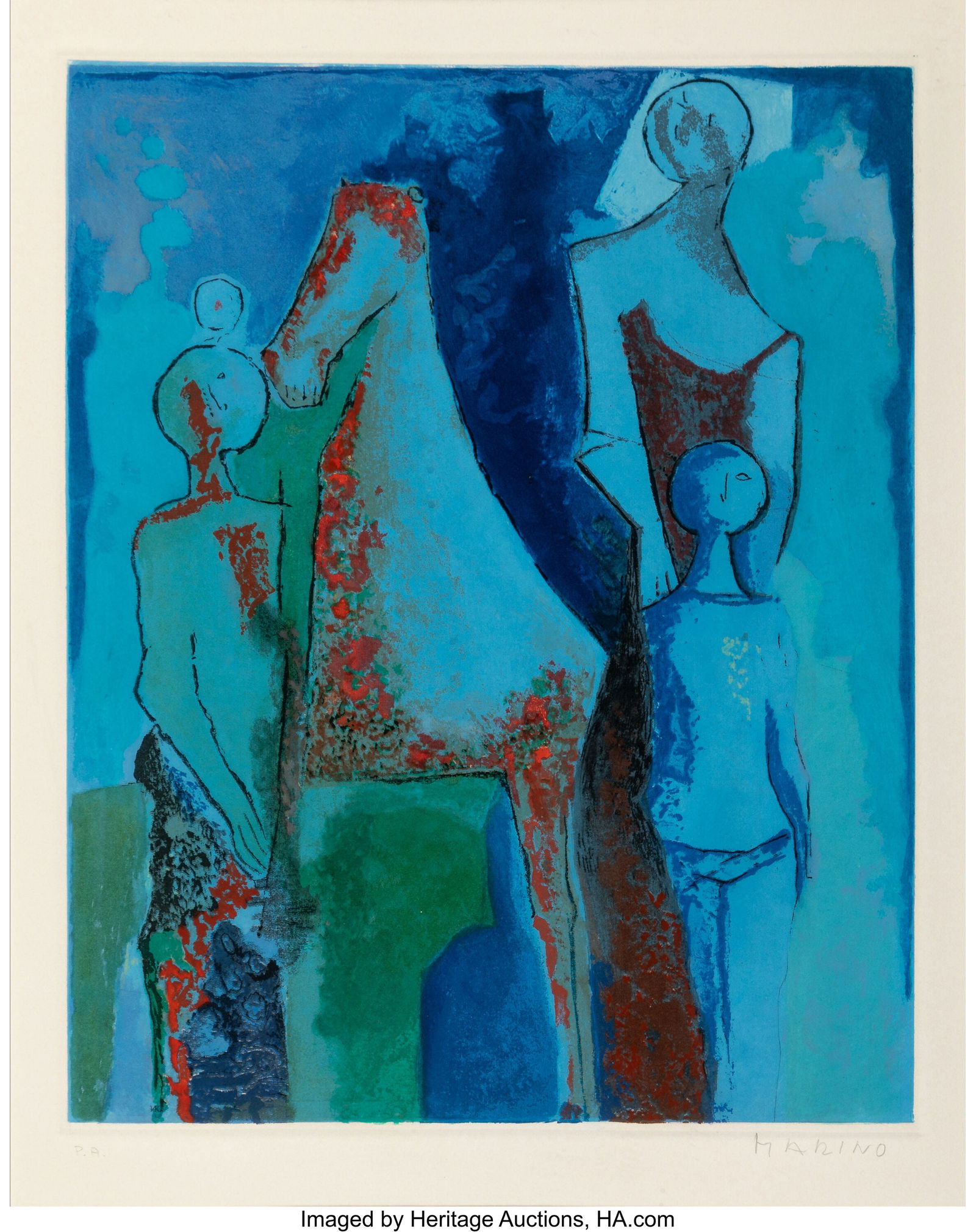 Marino Marini (Italian, 1901-1980) Marino from S: Marino Marini (Italian, 1901-1980) Marino from Shakespeare I, 1978 Etching, aquatint, and drypoint in colors on paper 18-1/2 x 14-7/8 inches (47.0