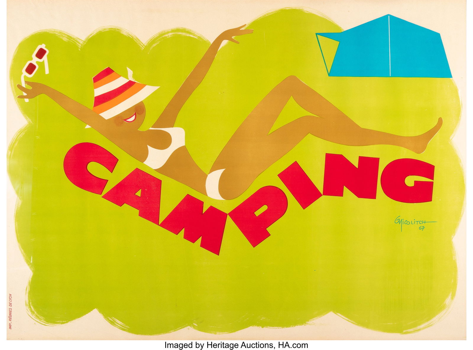 G.(Georges) Nicolitch (French, 20th Century) Cam: G.(Georges) Nicolitch (French, 20th Century) Camping poster, 1967 Lithograph in colors on paper 45-1/2 x 61-3/4 inches (115.6 x 156.8