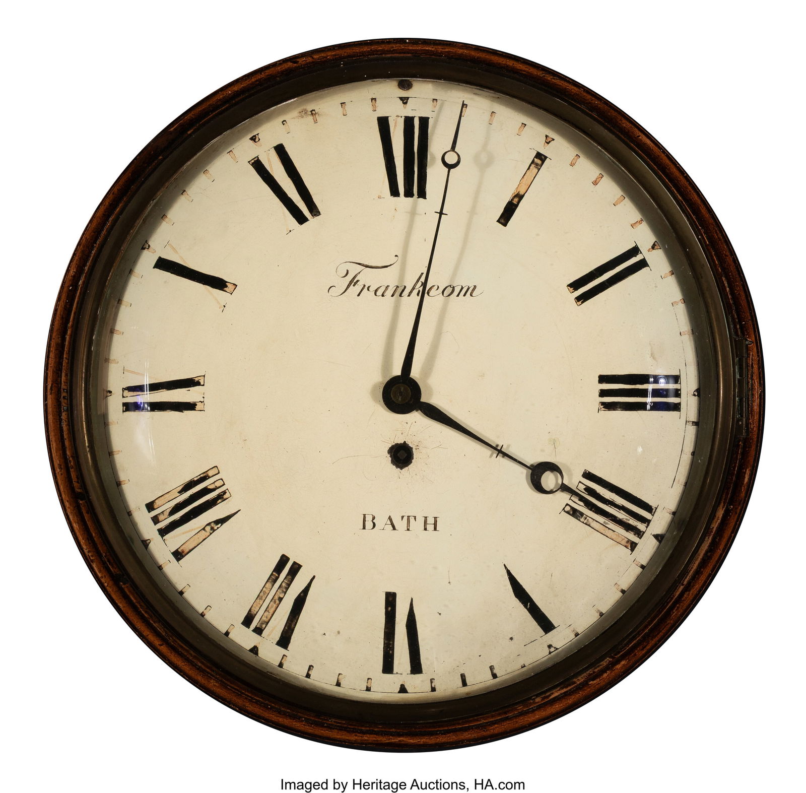 A Frankcom Wood Weight-Driven Wall Clock, Bath,: A Frankcom Wood Weight-Driven Wall Clock, Bath, England, 19th century Marks: FRANKCOM, BATH 14 x 6-1/2 inches (35.6 x 16.5 cm) HID03101062020
