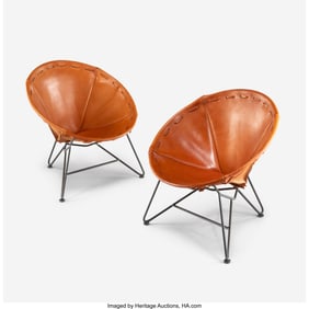 28098&colon; Garza Marfa Pair of Saddle Leather Round Chairs&comma;