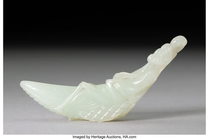 28123&colon; A Chinese Carved Jade of a Praying Mantis&comma; Qing 
