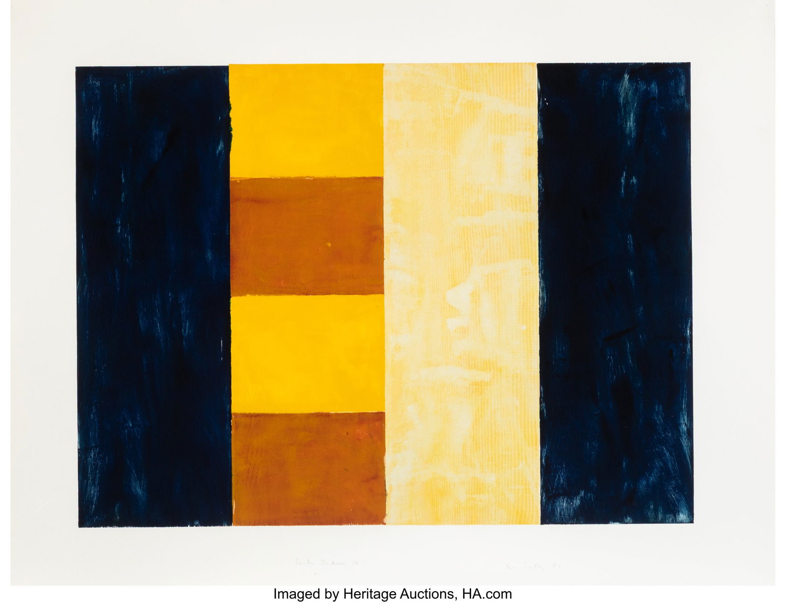 Sean Scully (b. 1945) Santa Barbara 38, 1987 Mon: Sean Scully (b. 1945) Santa Barbara 38, 1987 Monotype in colors on wove paper 42-1/2 x 54-1/2 inches (108.0 x 138.4 cm) (sheet) Signed&