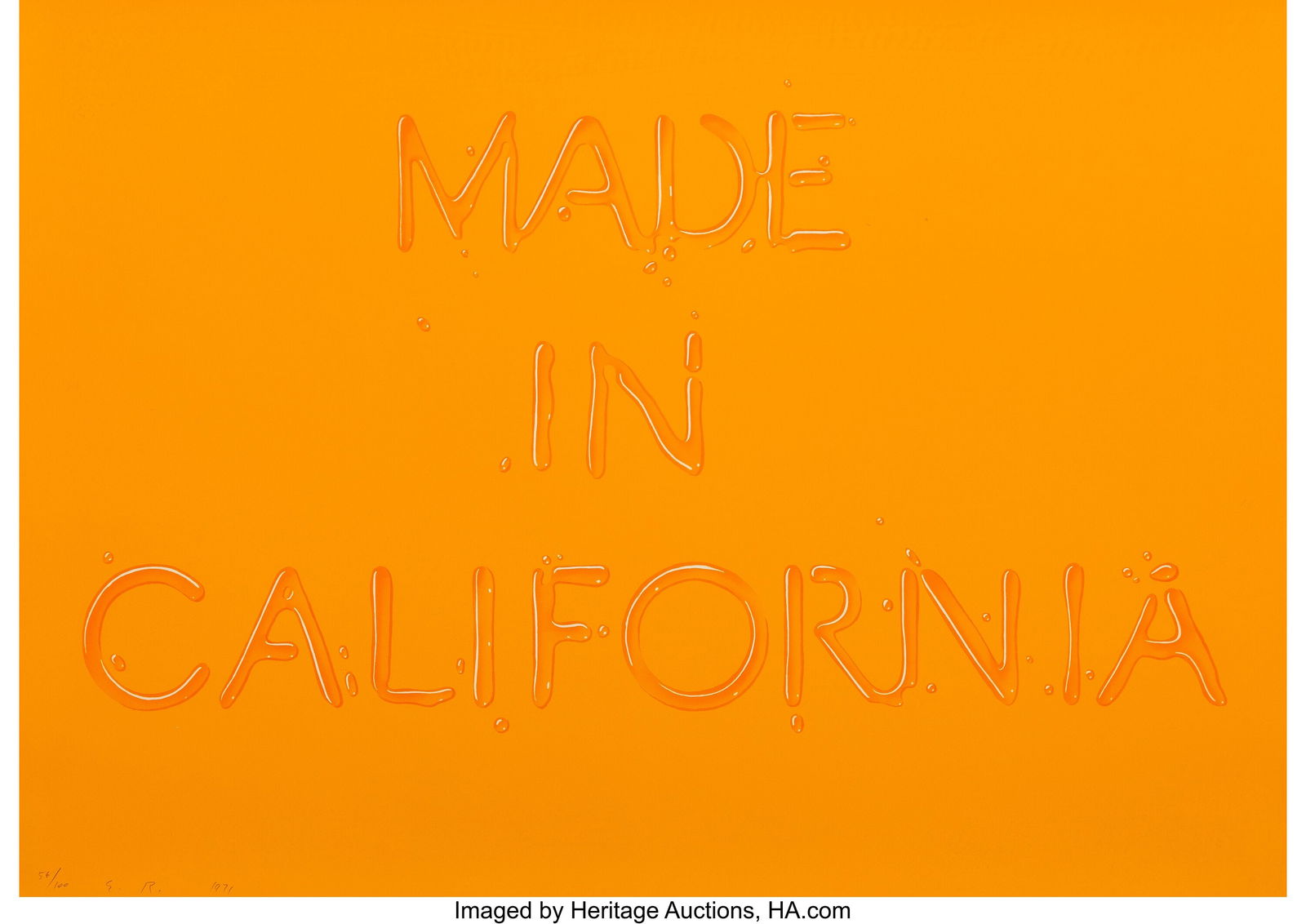Ed Ruscha (b. 1937) Made in California, 1971 Scr: Ed Ruscha (b. 1937) Made in California, 1971 Screenprint in colors on Arches paper 20 x 28 inches (50.8 x 71.1 cm) (sheet) Ed. 56/10