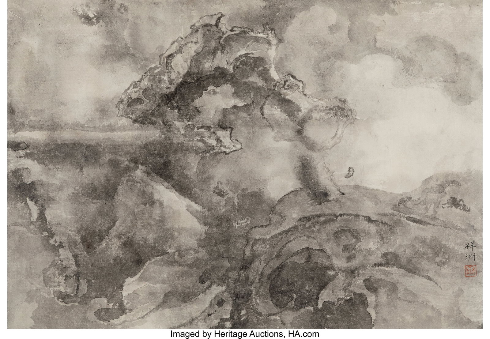Tai Xiangzhou (b. 1968) Stones Spewing Mist from: Tai Xiangzhou (b. 1968) Stones Spewing Mist from Celestial Phenomenon No. 3, 2016 Ink on paper laid on paper 12-1/2 x 17-1/2 inches (31.8 x 44.