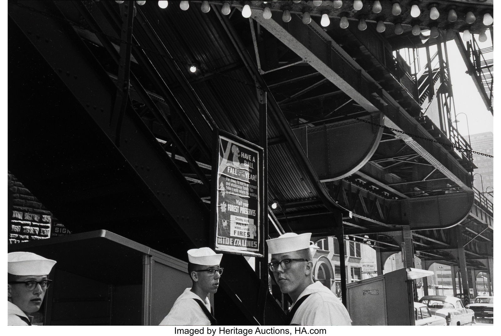 Bruce Davidson (American, b. 1933) Three Sailors: Bruce Davidson (American, b. 1933) Three Sailors with Eye Glasses, Chicago, 1963 Gelatin silver print, printed later 8-1/2 x 12-1/2 inches (21&per