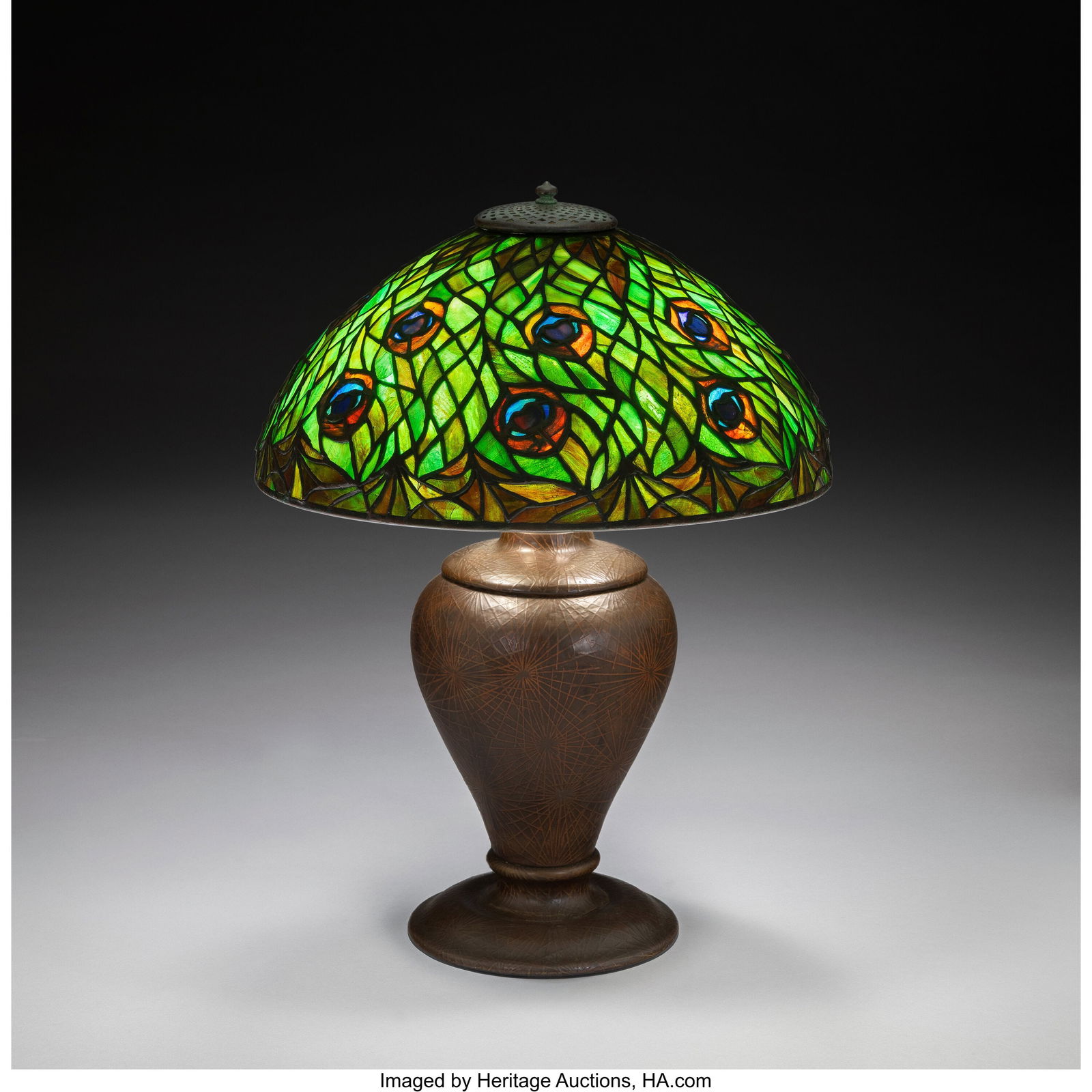 Tiffany Studios Peacock Table Lamp, circa 1910 L (1 of 10)