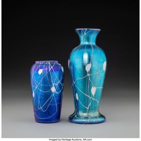 79032: Durand Art Glass Two Heart & Vine Vases, circa 1