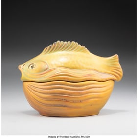 79053: Zsolnay Fish-Form Box, circa 1900 Eosin-glazed