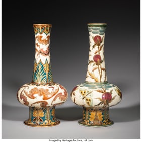 79055: Zsolnay Near Pair of Vases, circa 1880 Glazed ea