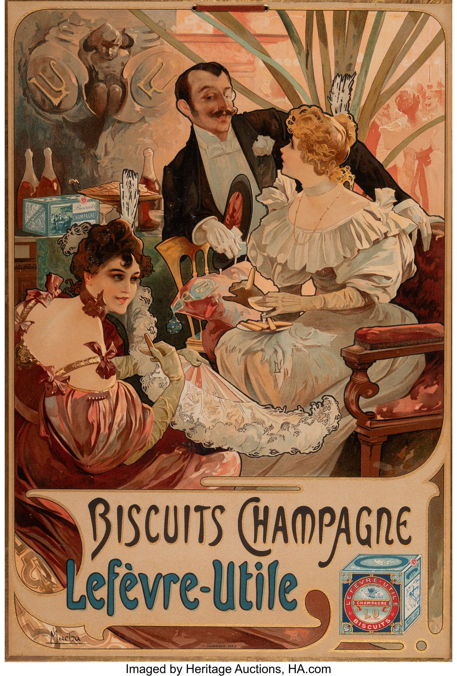 Alphonse Mucha Biscuits Champagne / Lefèvre-Uti: Alphonse Mucha Biscuits Champagne / Lefèvre-Utile, 1886 Lithograph in colors on wove paper laid on board as issued 21 x 14 inches (53.3 x 35.6 cm) (board&