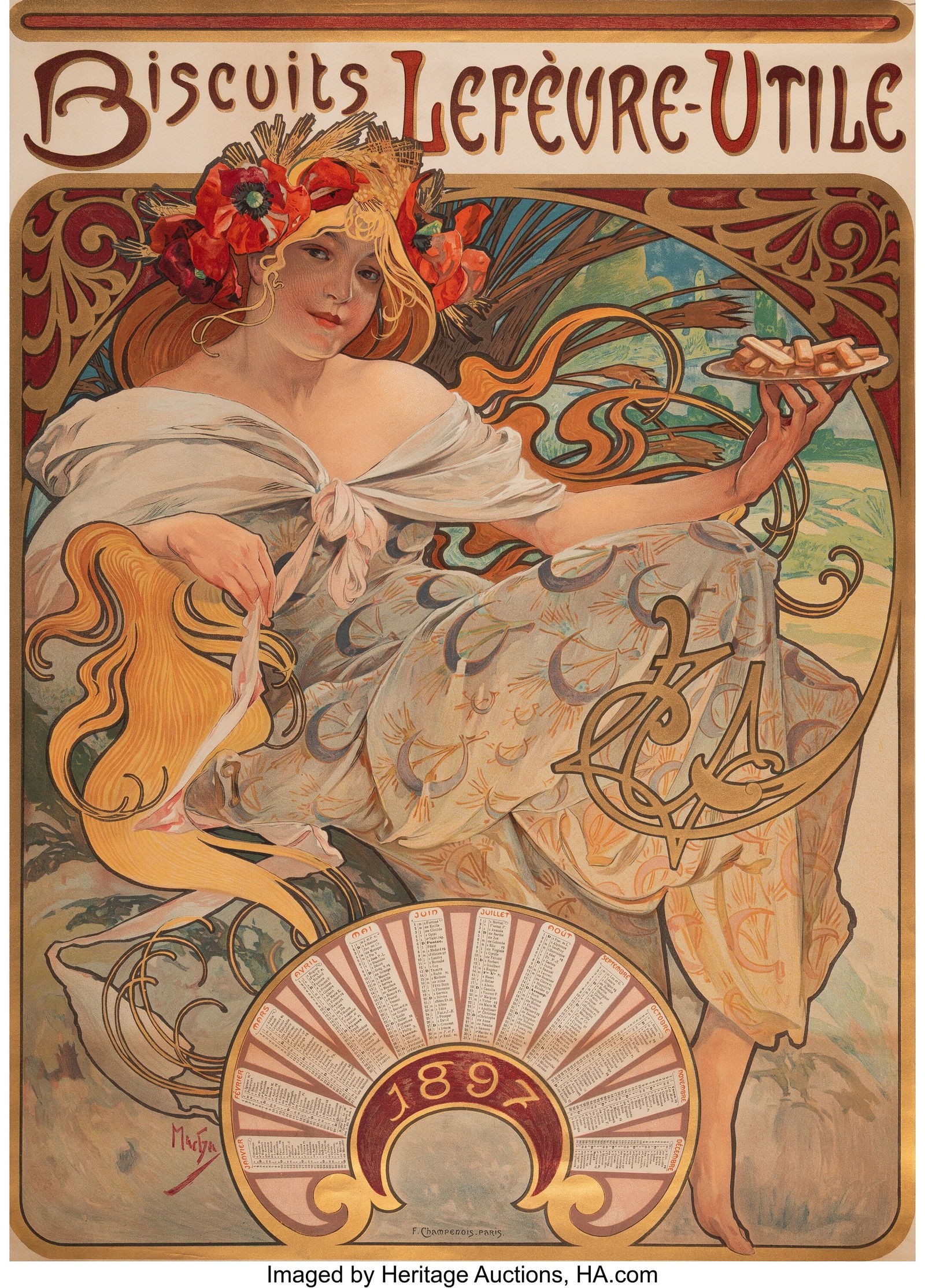 Alphonse Mucha Biscuits Lèfevre-Utile, 1896 Lit: Alphonse Mucha Biscuits Lèfevre-Utile, 1896 Lithograph in colors on wove paper 24 x 17-1/2 inches (61.0 x 44.5 cm) (sheet) Signed in the stone lower