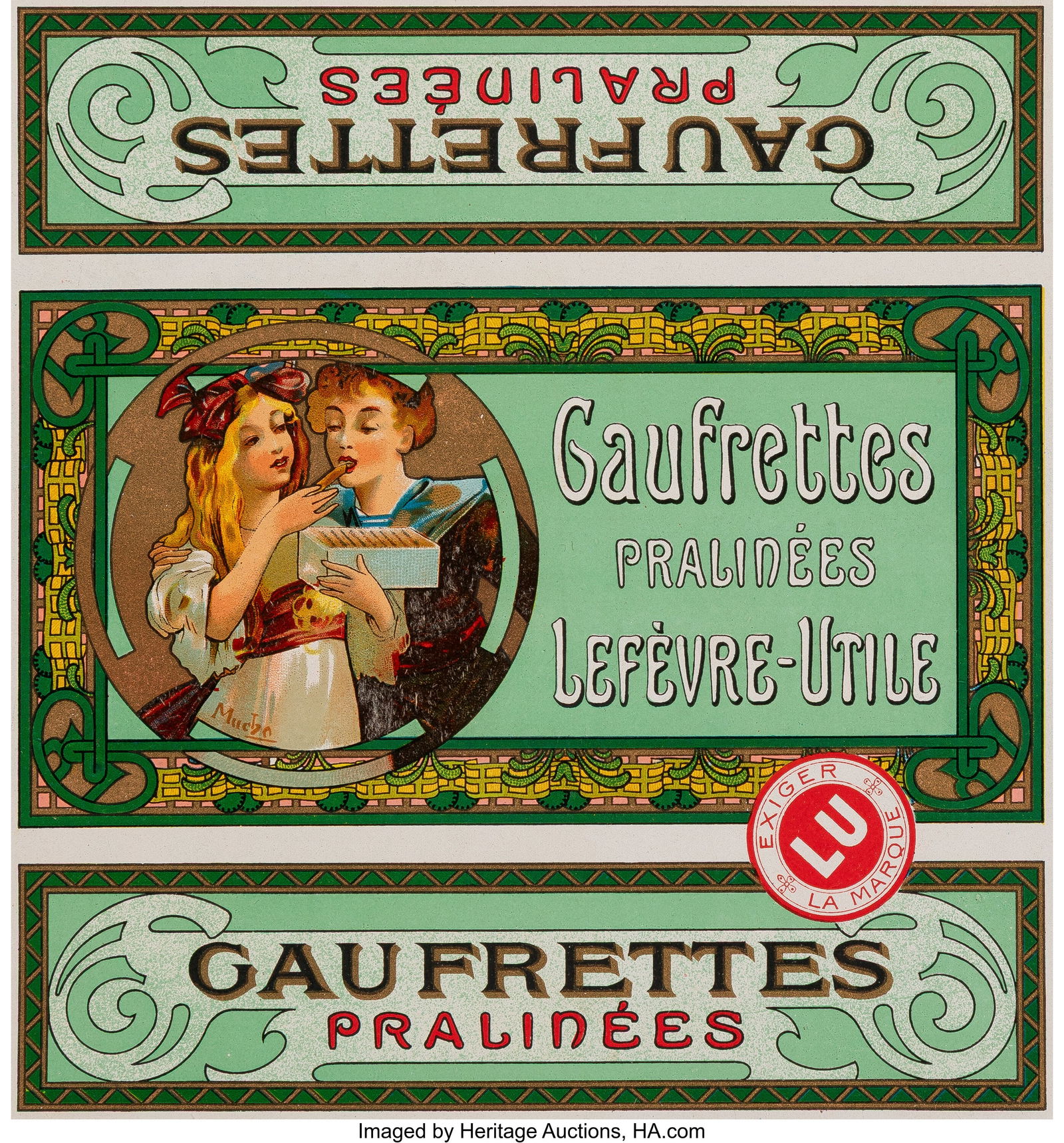 Alphonse Mucha Box Designs for Lefèvre-Utile, B: Alphonse Mucha Box Designs for Lefèvre-Utile, Biscuits Champagne (four sheets), circa 1900 Lithographs in colors on wove paper 9 x 7-1/2 inches (22.9 x 19.1 cm) (largest sheet) Printed by Moderne, Na