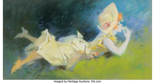 79066: Jules Chéret La source, femme en jaune, etendue