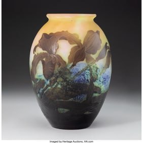 79070: Gallé Iris Vase, circa 1900 Cameo glass 8-1/4 i
