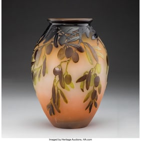 79071: Gallé Olives Vase, circa 1900 Cameo glass 8-1/4