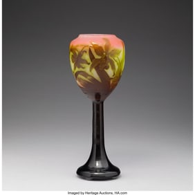 79073: Gallé Iris Footed Vase, circa 1910 Cameo glass
