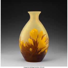 79074: Gallé Crocus Vase, circa 1920 Mold-blown cameo