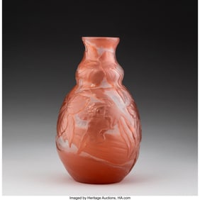79075: Gallé Iris Vase, circa 1900 Wheel-carved cameo