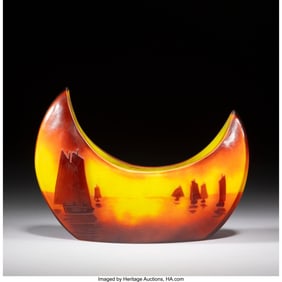 79076: Gallé Sailboats Vase, circa 1910 Cameo glass 5-