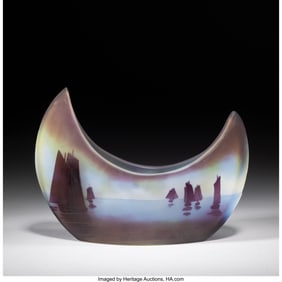 79077: Gallé Sailboats Vase, circa 1910 Cameo glass 5-