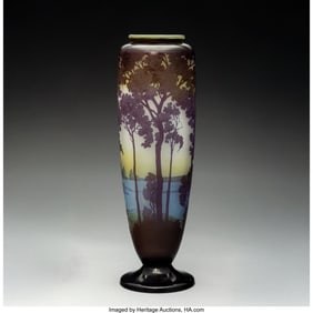79078: Gallé Tall Landscape Vase, circa 1900 Cameo gla