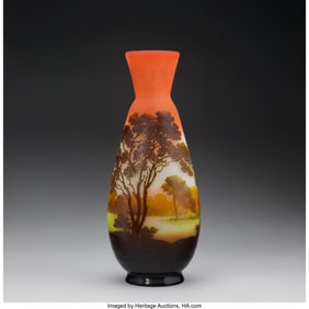 79080: Gallé Large Landscape Vase, circa 1900 Cameo gl