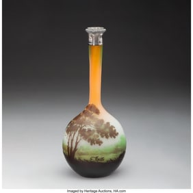 79082: Gallé Landscape Vase with Silver Cap, circa 19