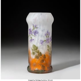 79091: Daum Frères Violets Vase, circa 1900 Acid-etche