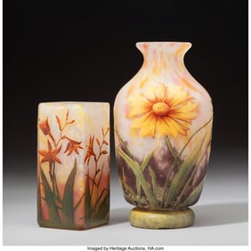 79093: Daum Frères Sunflower and Tiger Lily Vases, cir
